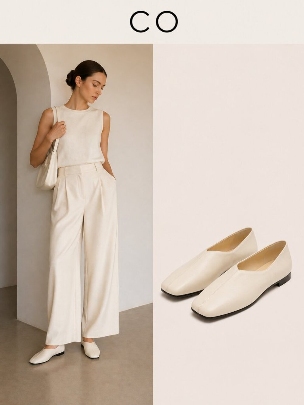 CO White Leather Ballet Flats EU 40 Minimalist Slip On Shoes Italy Soft Leather - Picture 11 of 14